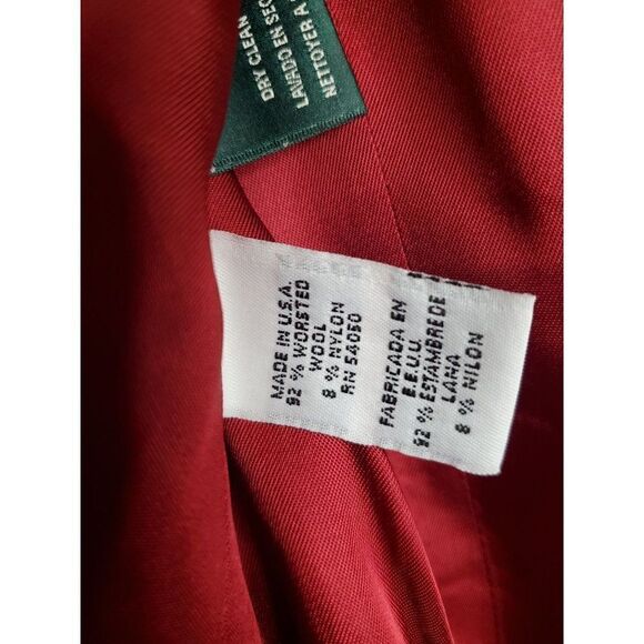 Lauren Ralph Lauren Window Pane Plaid Academia Red Wool Blazer Full Zip Jacket - Picture 10 of 11